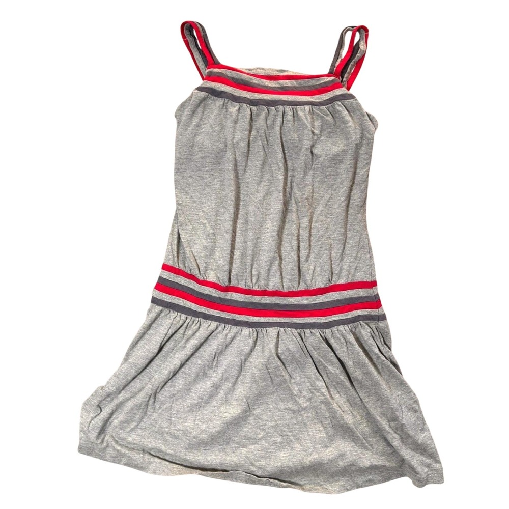 Y2K Roxy Womens Gray Striped Drop Waist Mini Dress Built-in Bra Summer Size M